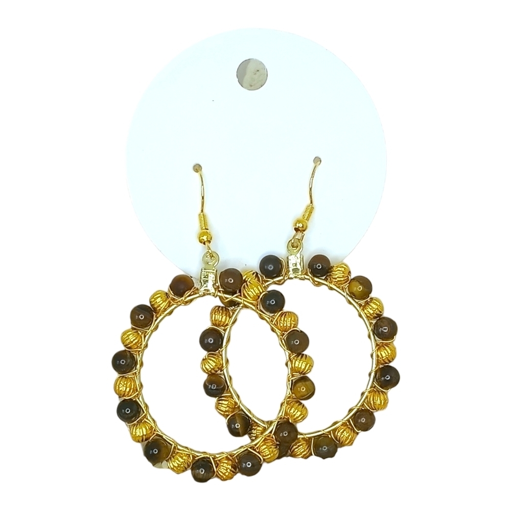 Tigers Eye, Dangling Hoop Earrings, Womens Jewelry, Handmade, Fall